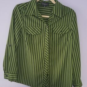 Green & Black Stripped button down work shirt
